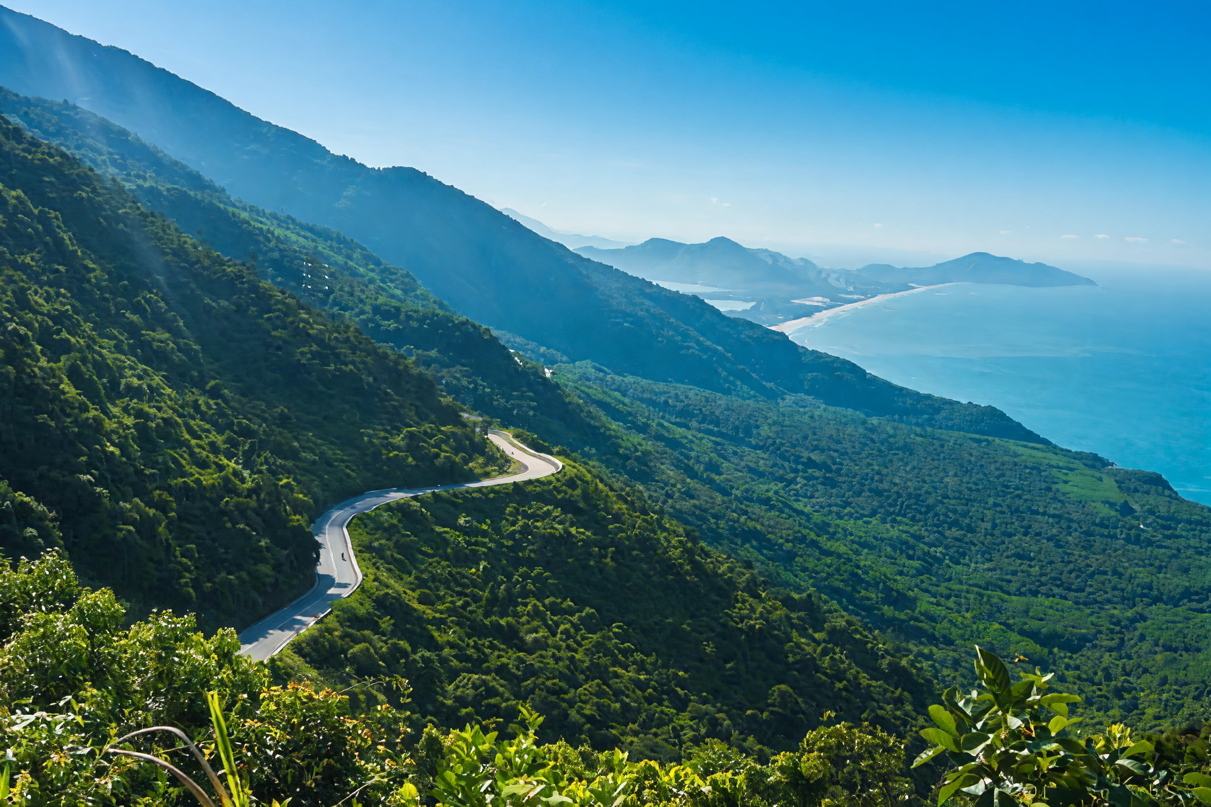 Scenic winding road along the Hai Van Pass near Da Nang